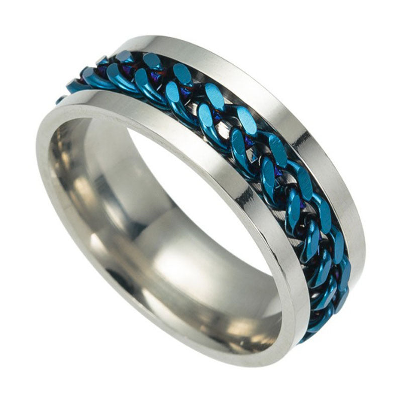 Titanium Steel Rotating Chain Finger Rings Fashion Style Steel Ring For Men