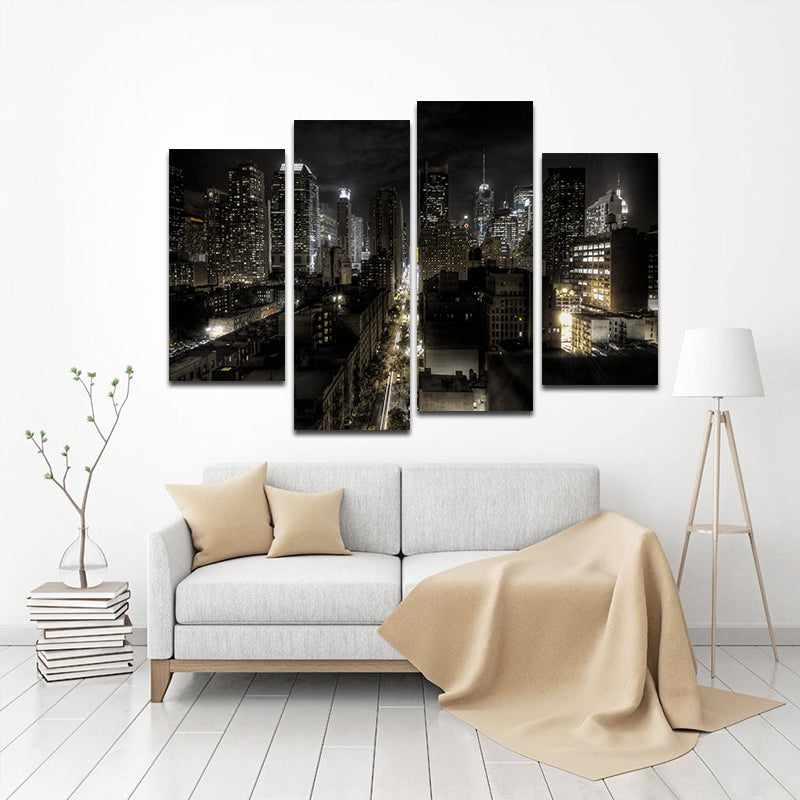 Miico Hand Painted Four Combination Decorative Paintings Dark Night City Street Wall Art For Home Decoration