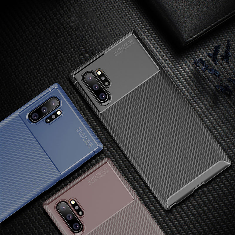 Bakeey Protective Case For Samsung Galaxy Note 10 Plus/Note 10+/Note 10+ 5G Slim Carbon Fiber Fingerprint Resistant Soft TPU Back Cover
