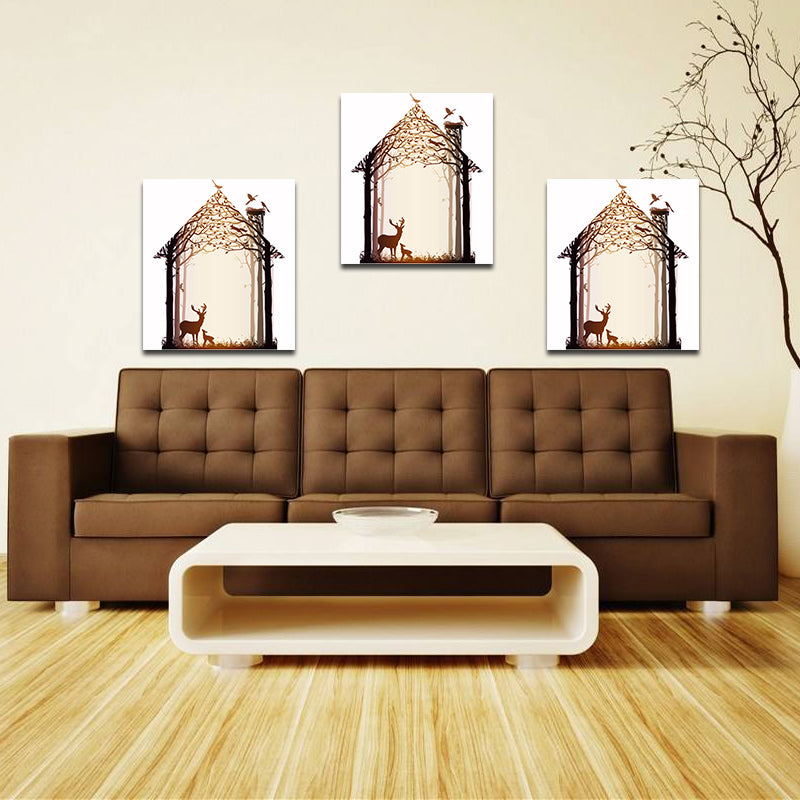 Miico Hand Painted Oil Paintings Simple Style-B Deer Family Wall Art For Home Decoration Painting