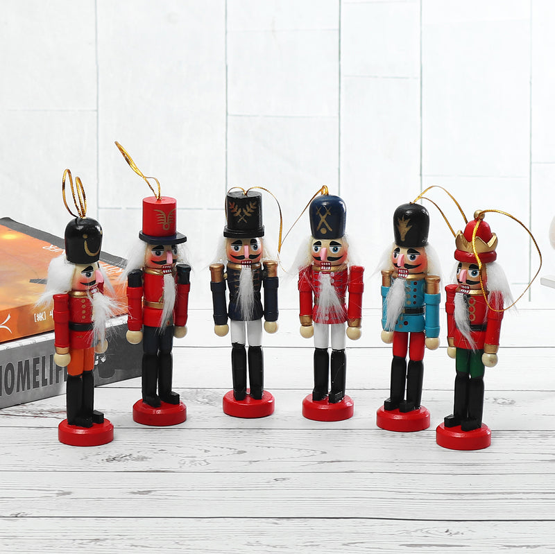 6pcs 12cm Wooden Nutcracker Doll Soldier Christmas Ornaments Xmas Gifts Decorations