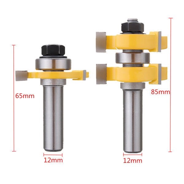 2pcs 1/2 Inch Shank Tongue and Groove Router Bit Set Woodworking Cutter Tenon Cutter