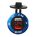QC 3.0 Motorcycle Car Socket Dual USB Port Charger Socket Voltmeter Current Display