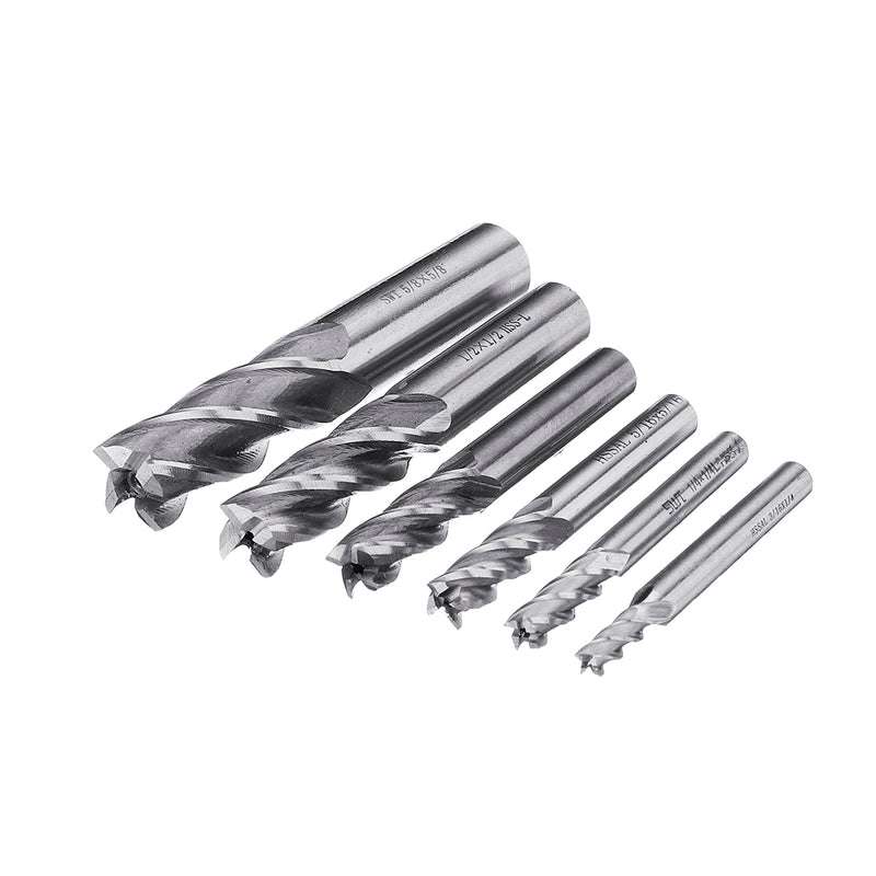 6pcs 3/16-5/8 Inch Imperial Milling Cutter Set High Speed Steel CNC Milling Bit Spiral End Mill Cutter
