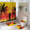 Honana 4PCS Bathroom Waterproof Shower Curtain Summer Seaside Pattern Bathroom Toilet Seat Cover Pedestal Rug Bath Mat