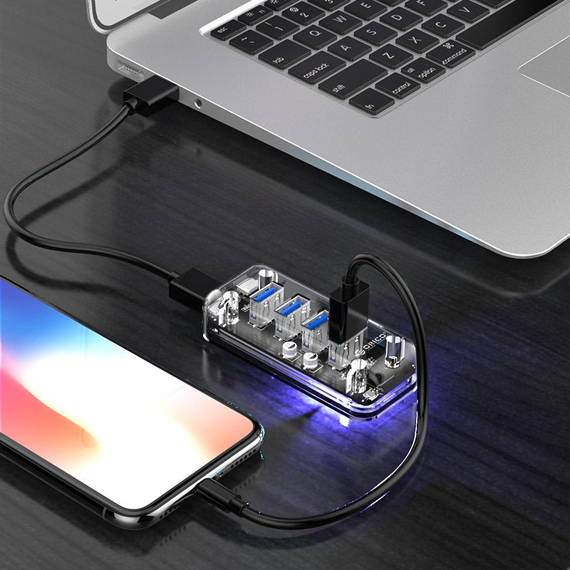 Orico F4U-U3 Transparent 4-Port USB 3.0 Hub with Dual-port Power Supply