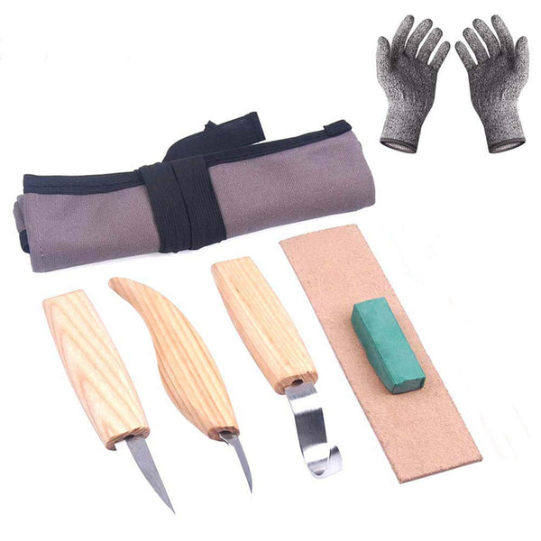 6pcs Woodcarving Cutter Set DIY Hand Chisel Wood Carving Tool Chip Cutter with Cut-proof Gloves Craft