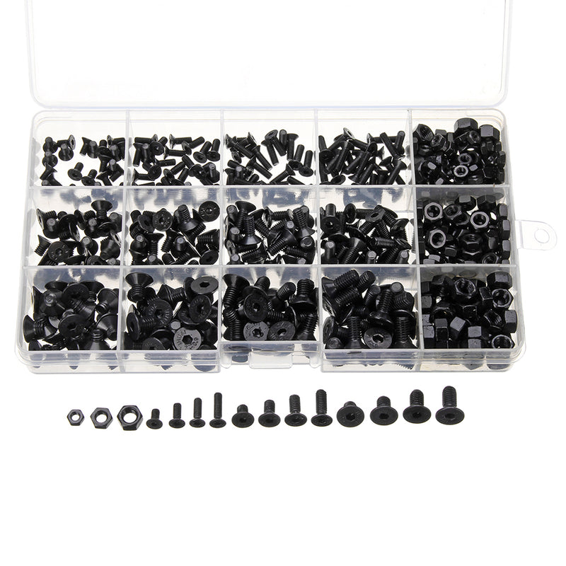 Suleve MXCH 480Pcs M3/M4/M5 Carbon Steel Screw 10.9 Grade Hex Socket Flat Head Bolt Nut Assorment