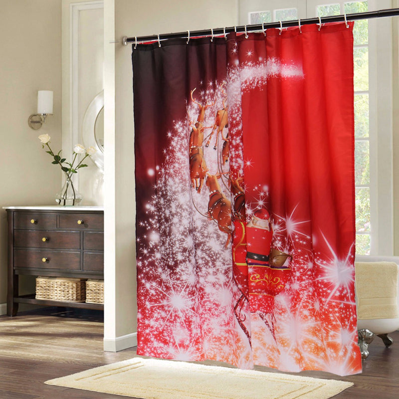 180x180cm Christmas Santa Claus Waterproof Shower Curtain Bathroom Decor with 12 Hooks