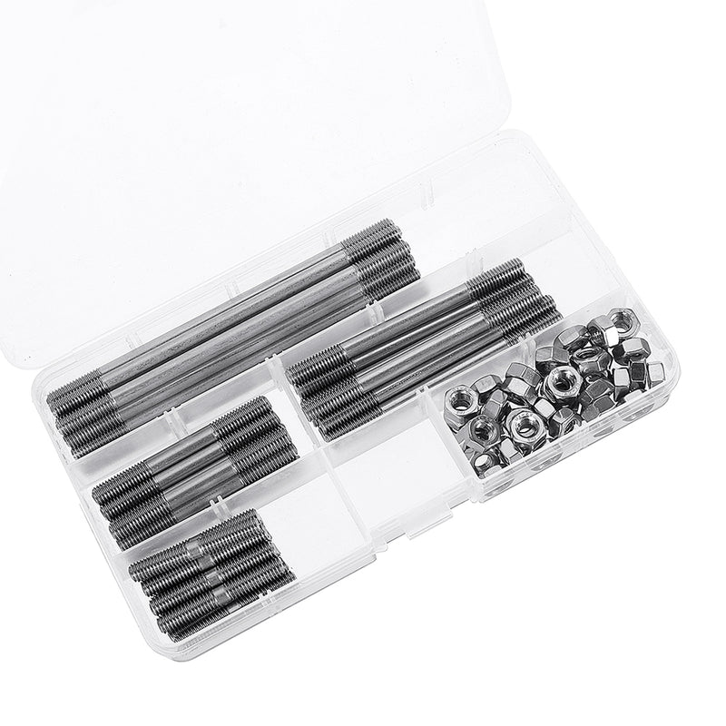 80Pcs M6 304 Stainless Steel Stud Bolt Set Threaded Stud Double Head Screw Rod with Nut Assortment Kit