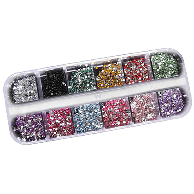 1200x 2mm Mixed Color Diamond Nail Art Tips Acrylic Manicure Nail Stickers + Box