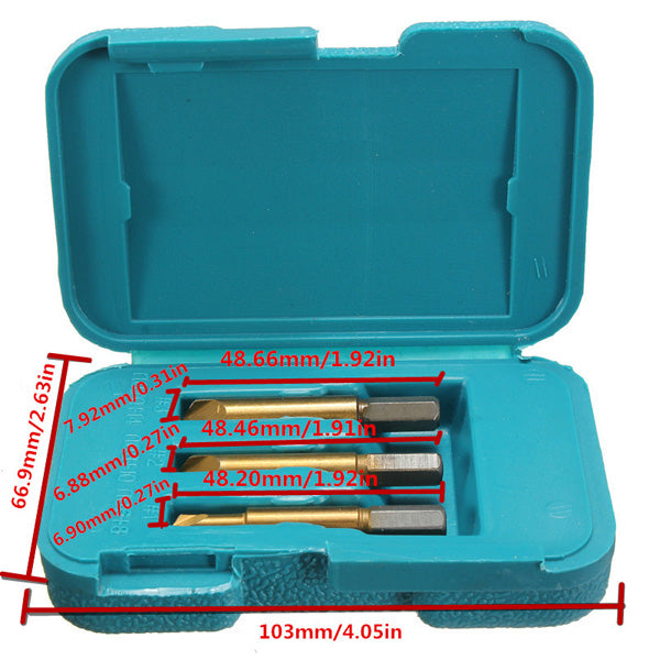 3pcs Rigid Titanium Broken Screw Bolts Extractor Easy Out Screw Remover