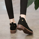 Winter Warm Women Chunky Cut Out Booties Slip On Ankle Boots Low Mid Heel Flat Shoes
