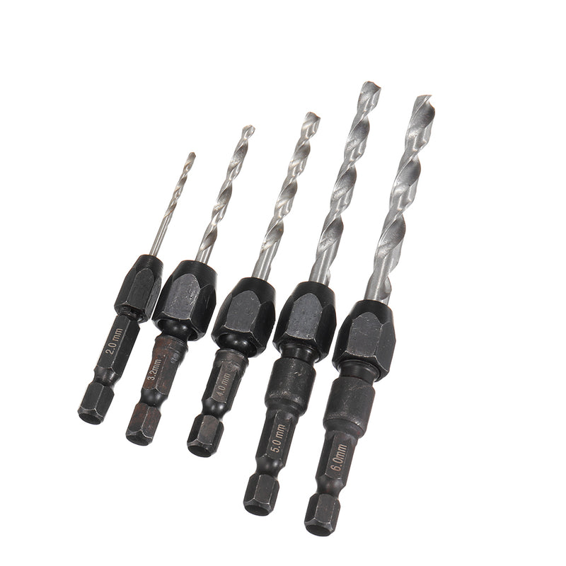 5Pcs 2-6mm Quick Change Twist Drill Bit Set Hex Shank HSS 2/3.2/4/5/6mm Drill Bit