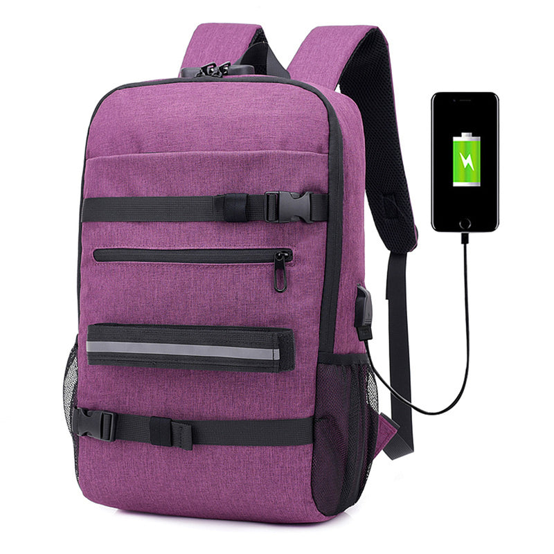 16inch Outdoor USB Skateboard Backpack Waterproof Anti Theft Laptop Bag School Bag Rucksack