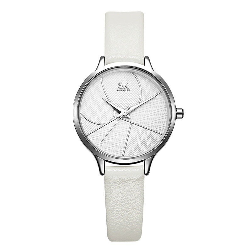 SHENGKE SK K0116 Fashion Simple Dial Conspicuous Leather Strap Women Quartz Watch