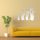 Honana DX-Y3 4Pcs Cute Silver DIY Sexy Cat Mirror Wall Stickers Home Wall Bedroom Office Decor