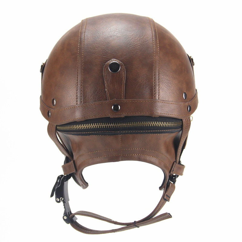 Retro PU Motorcycle Half Helmet Open Face With Visor Motorbike Scooter Cruise Safety