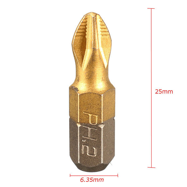 10pcs 25mm Titanium Coated Hex Shank PH2 Magnetic Screwdriver Bit Set