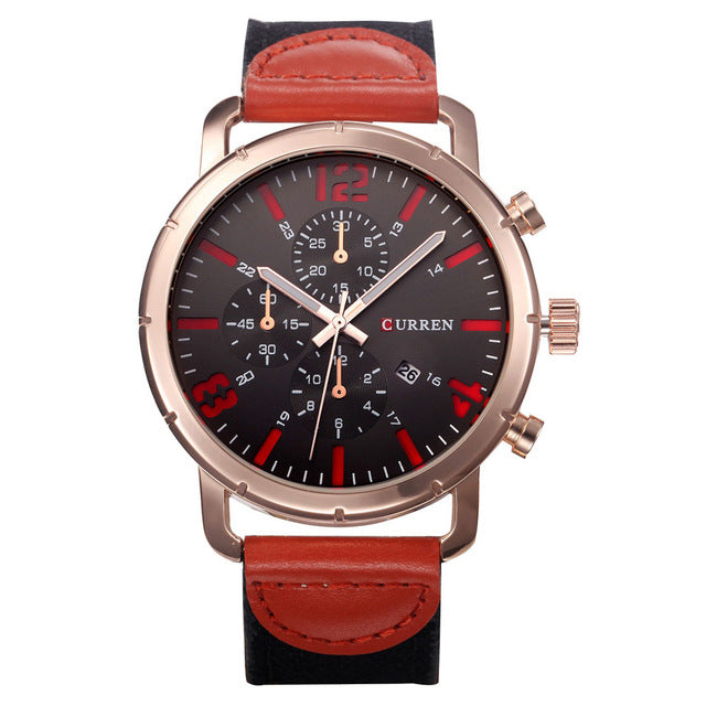 CURREN 8194 Date Display Casual Style Men Wrist Watch Leather Strap Analog Quartz Watch