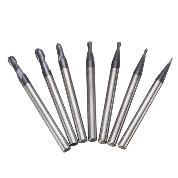 7pcs Radius 0.5-2.0mm 2 Flutes Ball Nose End Mill Cutter Set CNC Tool