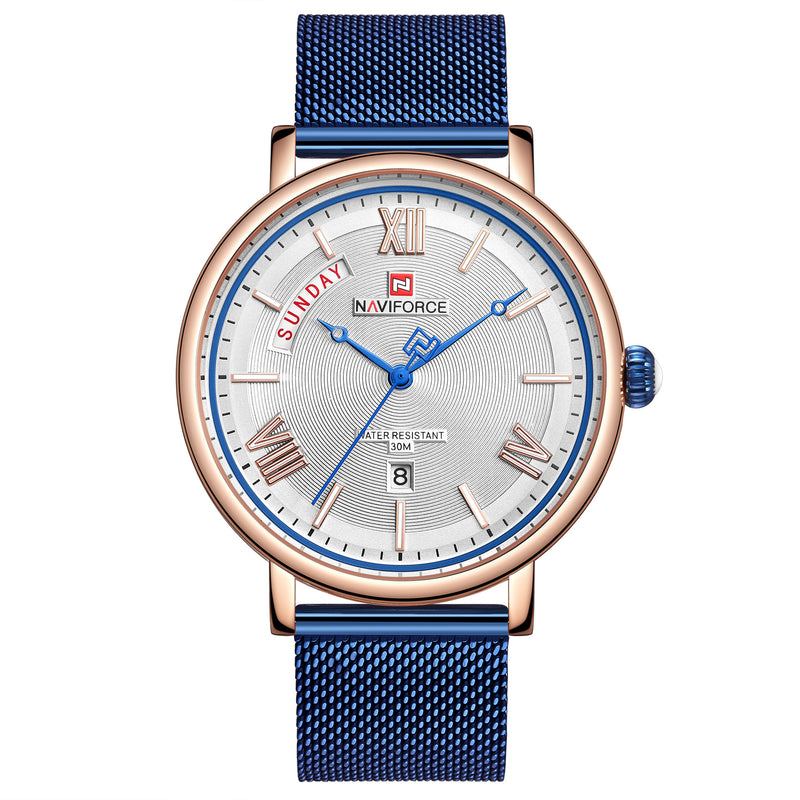 NAVIFORCE 3006 Waterproof Calendar Quartz Watch Mesh Steel Business Style Men Wrist Watch