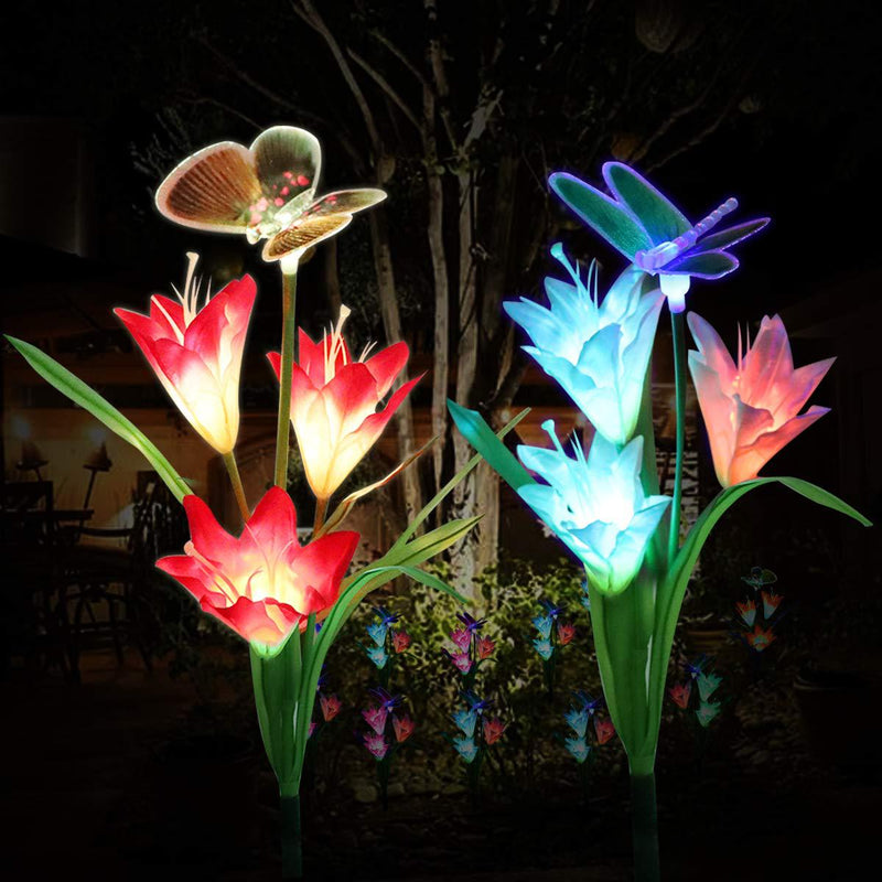 2Pcs/Set Waterproof LED Solar Stake Lily Flower Light Outdoor Garden Lawn Decorations