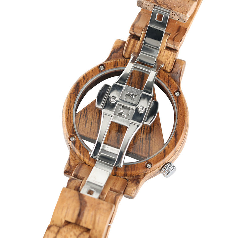 Deffrun Transparent Creative Wooden Wrist Watch Unique Design Men Quartz Watch