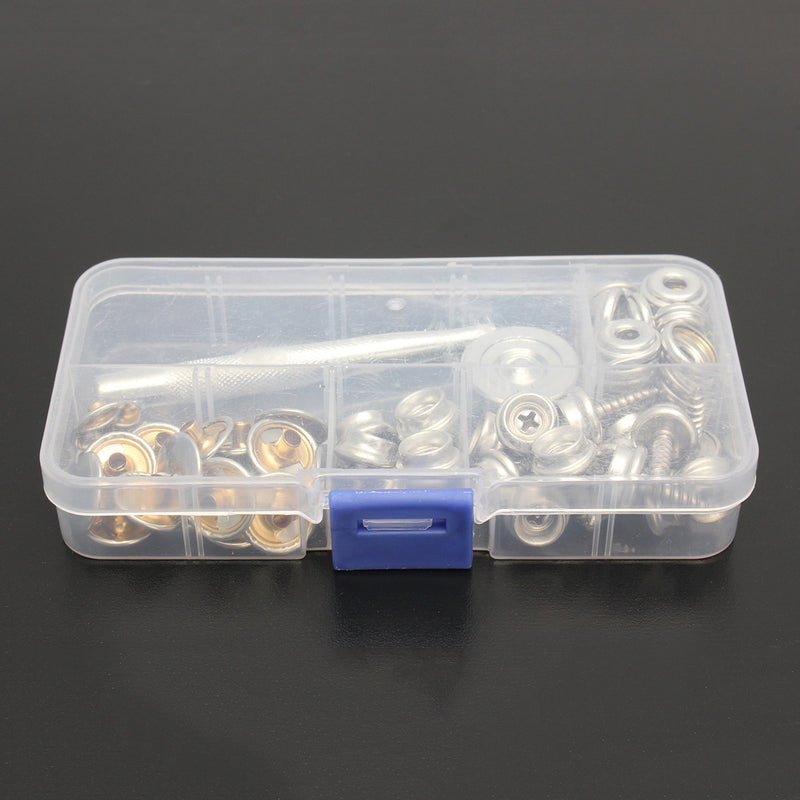 62Pcs Stainless Steel Press Studs Screw Bases Snap Fasteners Kit for Leather