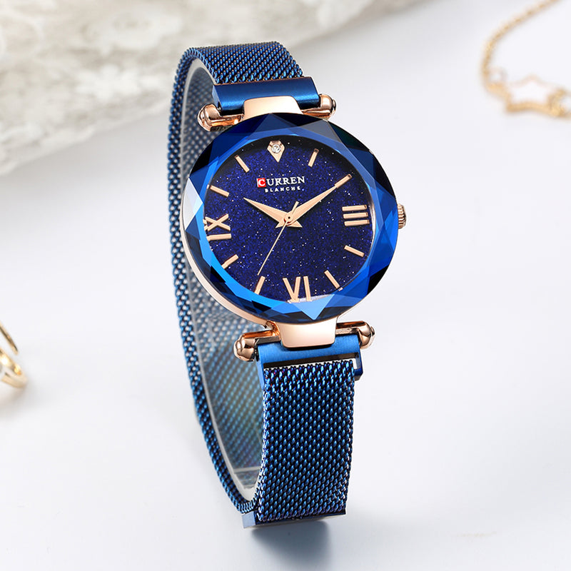 CURREN 9063 Elegant Design Romantic Sky Dial Show Women Wrist Watch Full Steel Quartz Watch