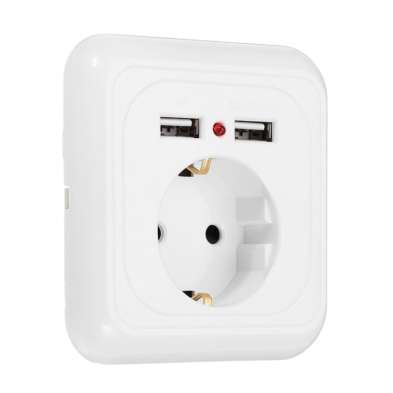 Excellway 250V 2.4A Dual USB Ports Wall Socket Switch Charger EU Plug Mount Power Adapter Outlet Panel