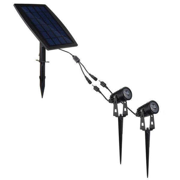 Solar Powered Two Spotlights LED Waterproof Outdoor Garden Lawn Yard Porch Walkway Lamps