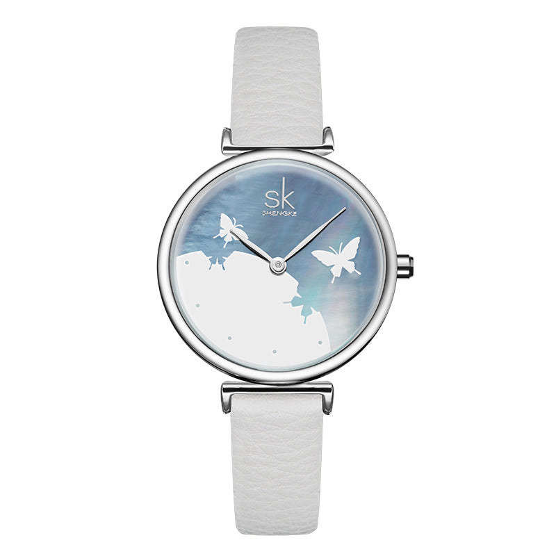SHENGKE SK K0101 Concise Butterfly Leather Strap Fashion Female Wristband Fresh Color Women Quartz Watch