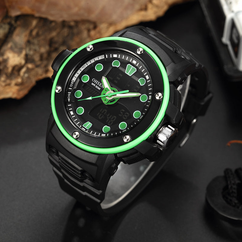 OHSEN AD1712 Dual Display Digital Watch Outdoors Sport Men Luminous Alarm Waterproof Watch