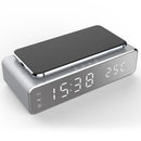 USB Digital LED Desk Alarm Clock With Thermometer Wireless Charger For Samsung Xiaomi Huawei