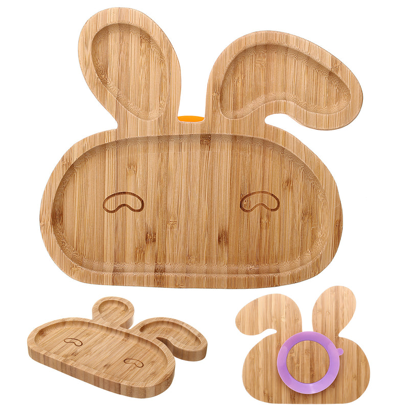Baby Toddler Suction Plate Stay Put Feeding Plate Natural Bamboo Rabbit Shape Kids Bowl