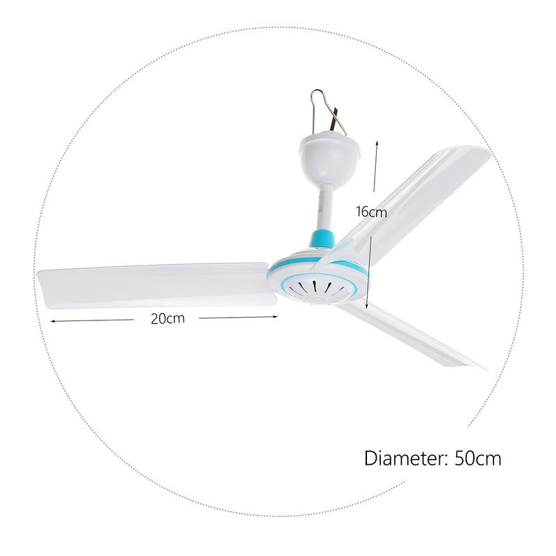 50cm Ceiling Fan DC 12V 6W USB / Li-ion Ceiling Fan 3 Blades  Indoor Outdoor Caravan Camping