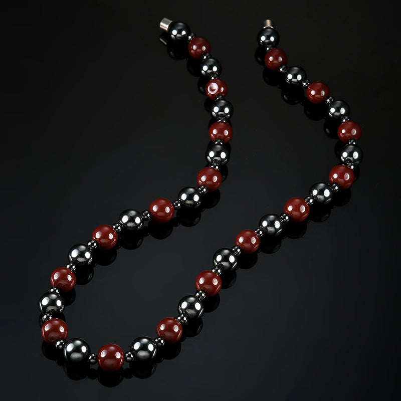 Healthy Healing Jewelry Black and Red Beads Magnet Stone Beaded Necklace Unisex