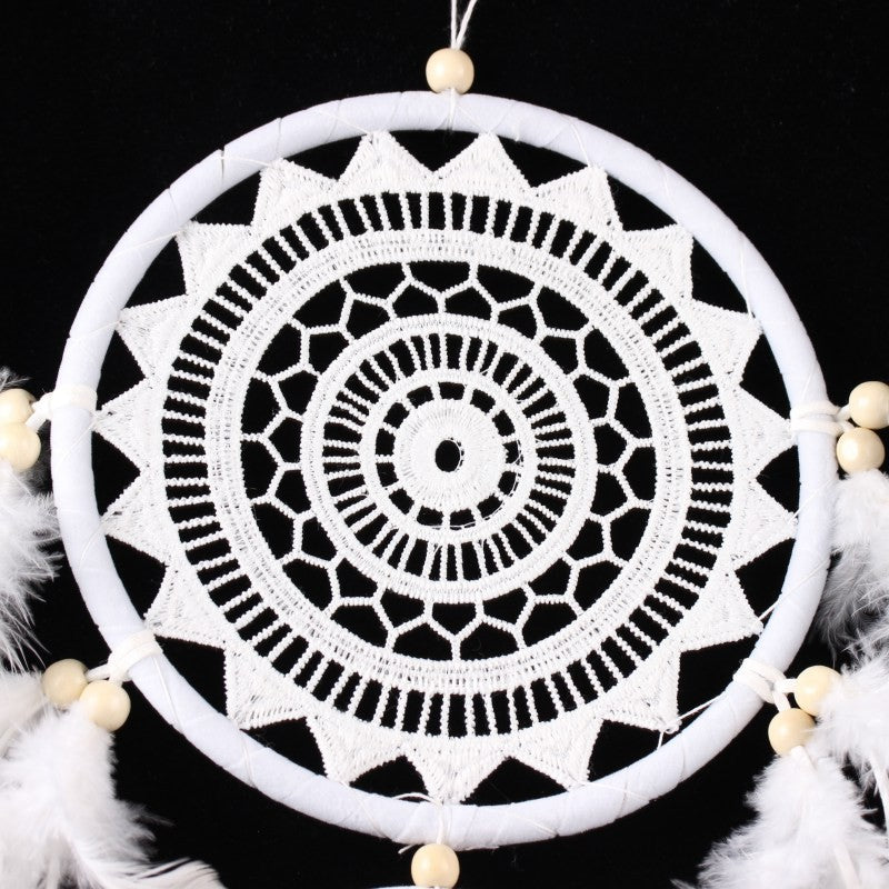 White Lace Flower Dream Catcher Wind Chimes Indian Style Feather Pendant Dream Catcher Decorations