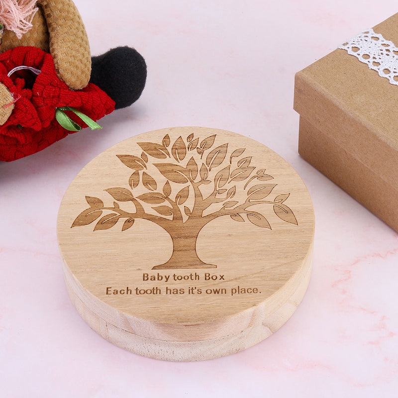 Boy Girl Kids Tooth Wooden Storage Display Box Save Milk Tooth Baby Hair Keepsake