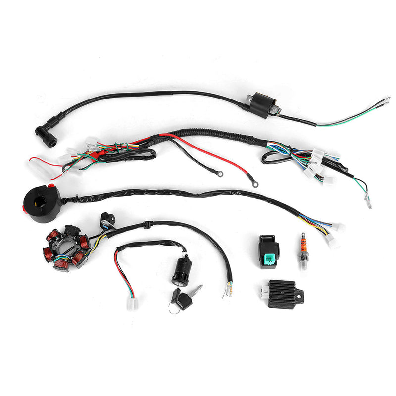 50CC-125CC Mini ATV Complete Wiring Harness CDI STATOR 6 Coil Pole Ignition Electric