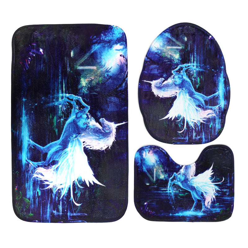 Bathroom Horse Shower Curtain Toilet Cover Mat & Pedestal Rug Mat & Bath Nonslip Mat