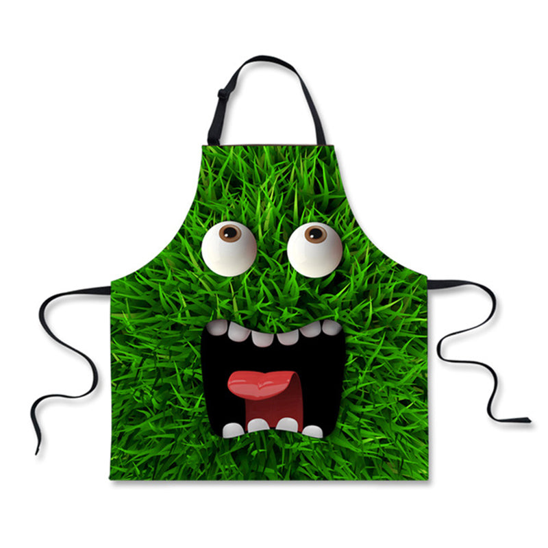 Honana 3D Emoji Green Kitchen Aprons for Women Men 3D Emoji Cooking Apron Funny Bib Apron