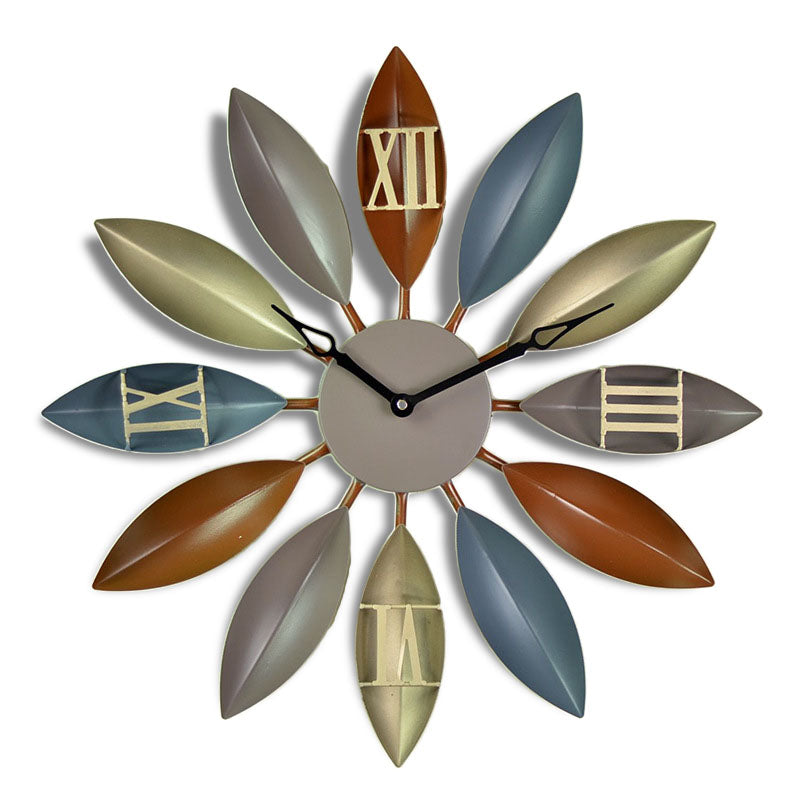 Loskii Antique Industrial Wind Iron Leaves Wall Clock Novel Style American Retro Metal Wall Clock