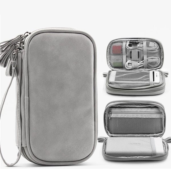 Boona 19cm*11cm Digital Accessories Storage Bag Double Layer 20000mAh Power Bank U Disk Memory Card USB Cable Organizer Travel Bag