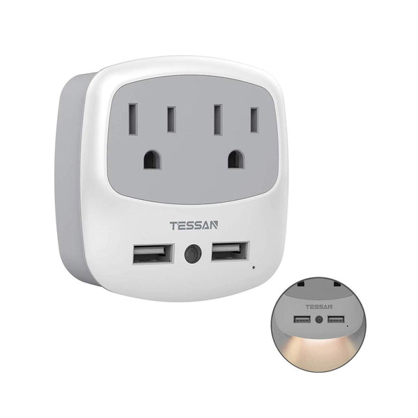 Multi US Plug Outlet Extender with 2 USB Wall Charger and Night Light for Cruise Ship Travel Power Adapter for Phone Charger Wall Plug