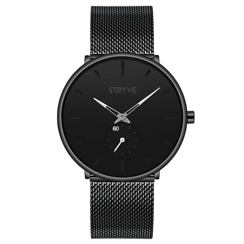 STRYVE S9501 Fshion Men Simple Dial Full Mesh Steel Strap Independent second Dial Quartz Watch