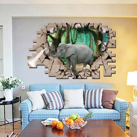3D Elephant Forest Living Room Bedroom Animals Floor Home Background Wall Decor Creative Stickers