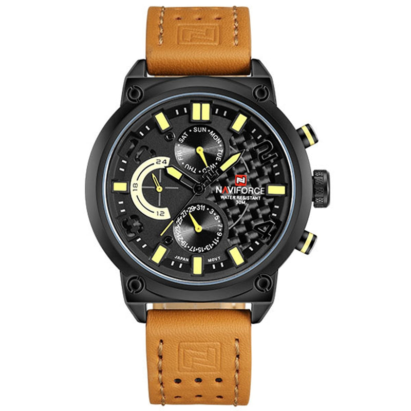 NAVIFORCE 9068 Waterproof Calendar Men Wrist Watch Casual Genuine Leather Strap Quartz Watch
