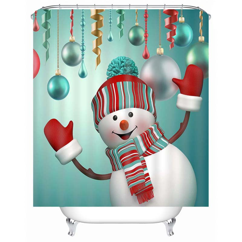 4Pcs Christmas Snowman Non-Slip Rug Pad Toilet Cover Bath Mat Shower Curtain Set
